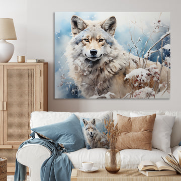 Wolf Winters Embrace - Deer Framed Canvas Art